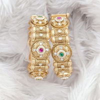 Rajwadi Collection Gold Plated Pota Stone Openable Bangles Set