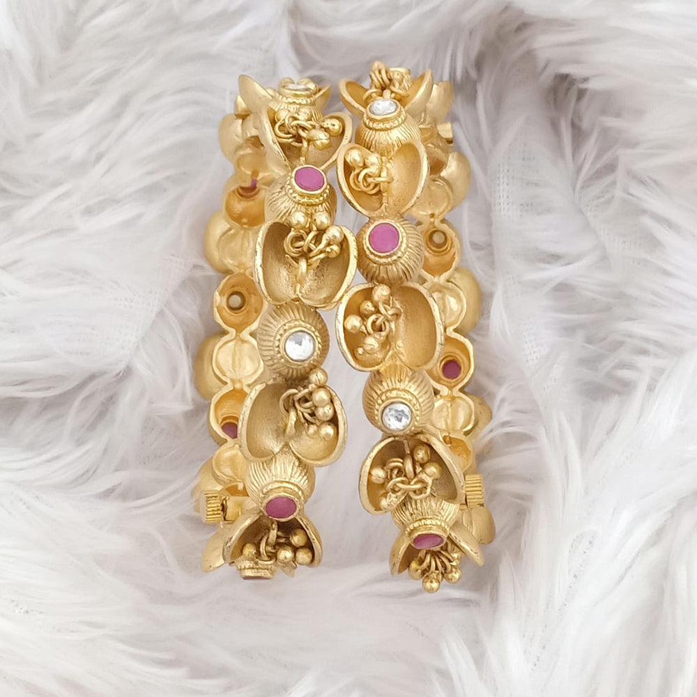 Rajwadi Collection Gold Plated Pota Stone Openable Bangles Set