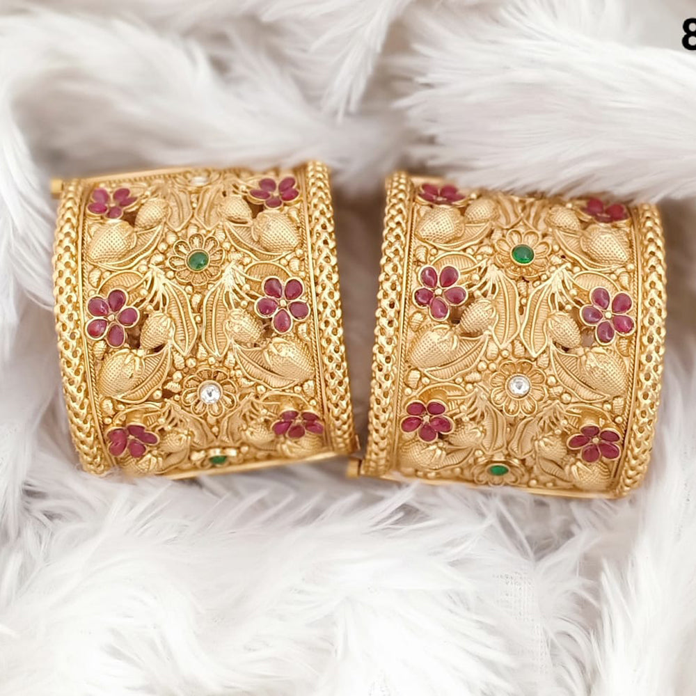 Rajwadi Collection Gold Plated Pota Stone Openable Bangles Set
