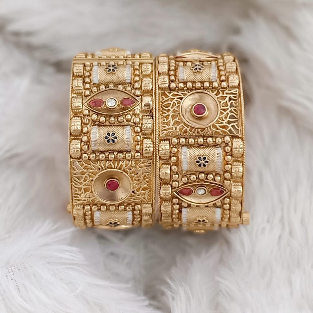 Rajwadi Collection Gold Plated Pota Stone Openable Bangles Set