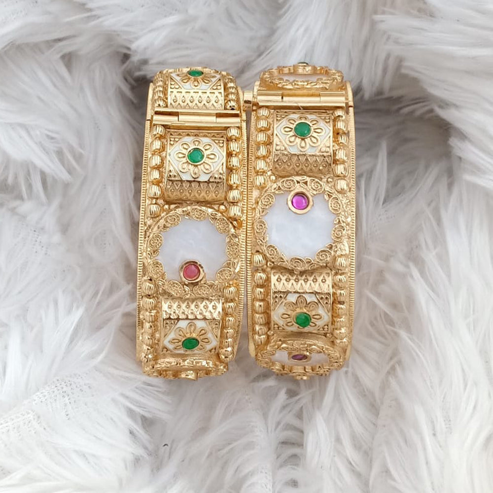 Rajwadi Collection Gold Plated Pota Stone Openable Bangles Set