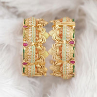 Rajwadi Collection Gold Plated Pota Stone Openable Bangles Set