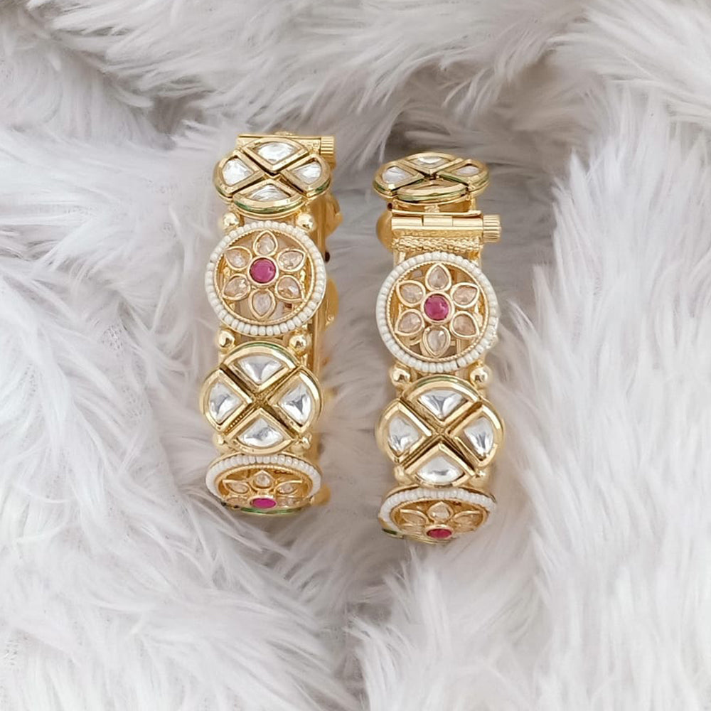 Rajwadi Collection Gold Plated Pota Stone Openable Bangles Set