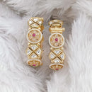 Rajwadi Collection Gold Plated Pota Stone Openable Bangles Set
