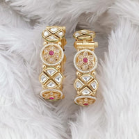 Rajwadi Collection Gold Plated Pota Stone Openable Bangles Set