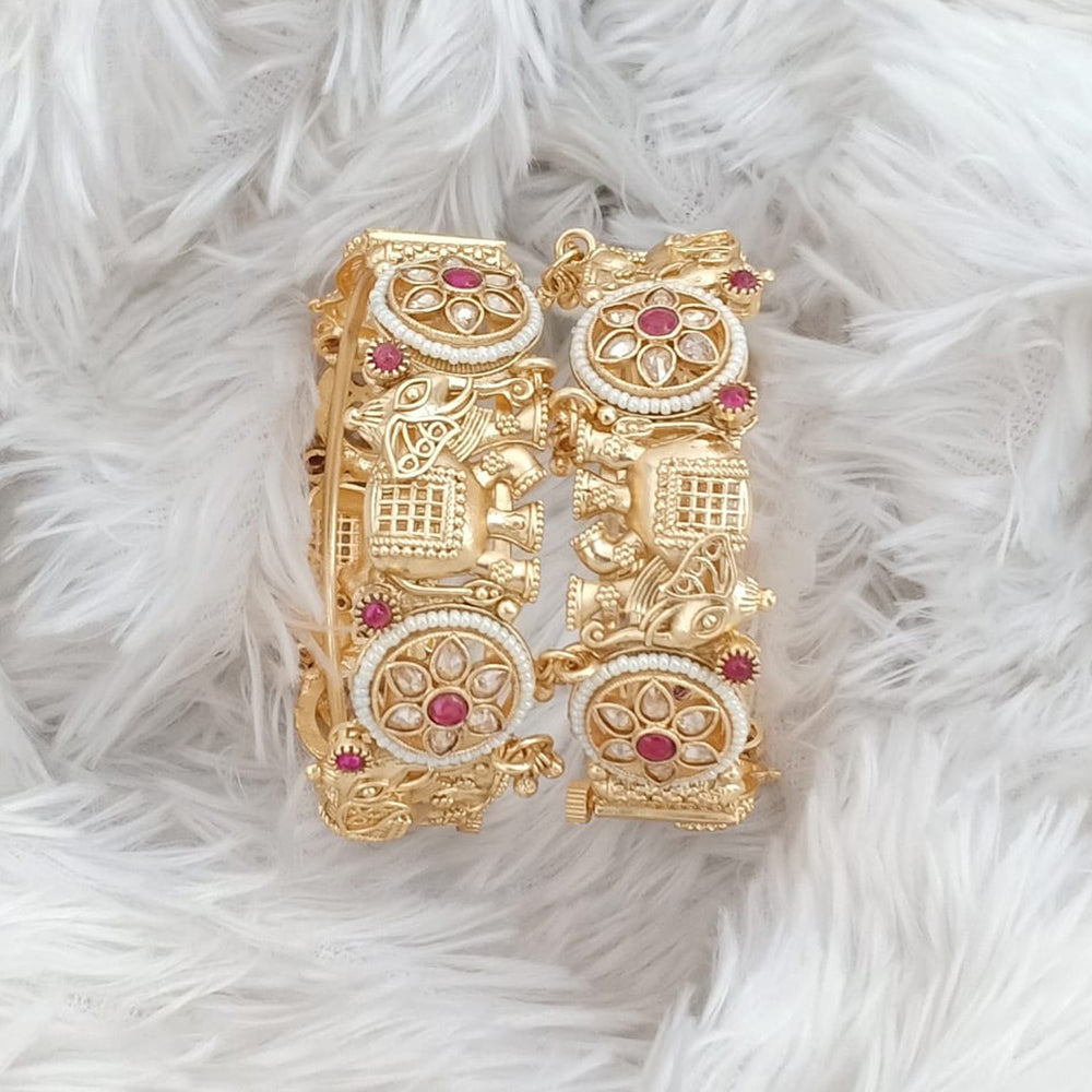 Rajwadi Collection Gold Plated Pota Stone Openable Bangles Set