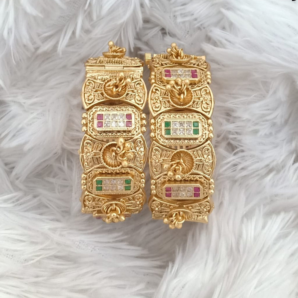 Rajwadi Collection Gold Plated Pota Stone Openable Bangles Set