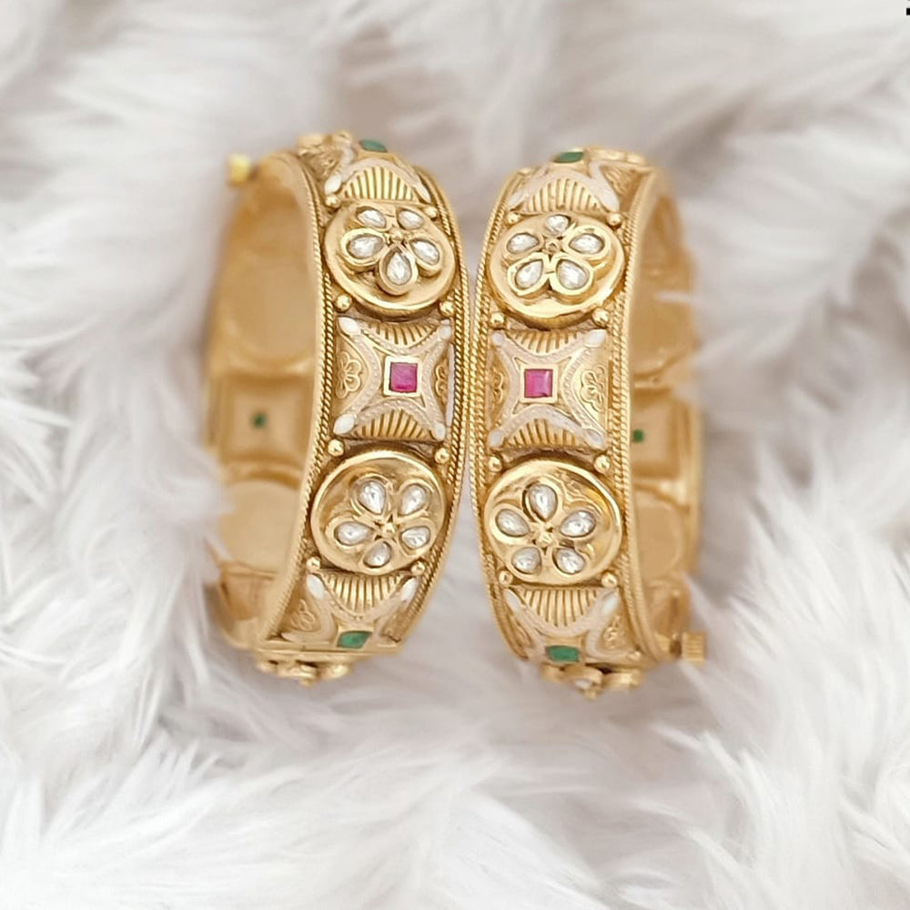 Rajwadi Collection Gold Plated Pota Stone Openable Bangles Set