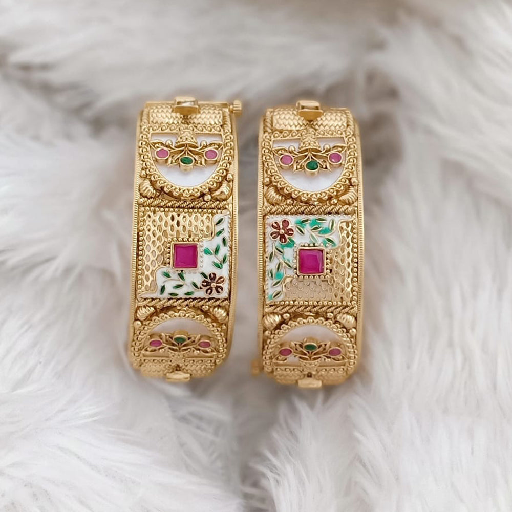 Rajwadi Collection Gold Plated Pota Stone Openable Bangles Set