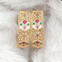 Rajwadi Collection Gold Plated Pota Stone Openable Bangles Set