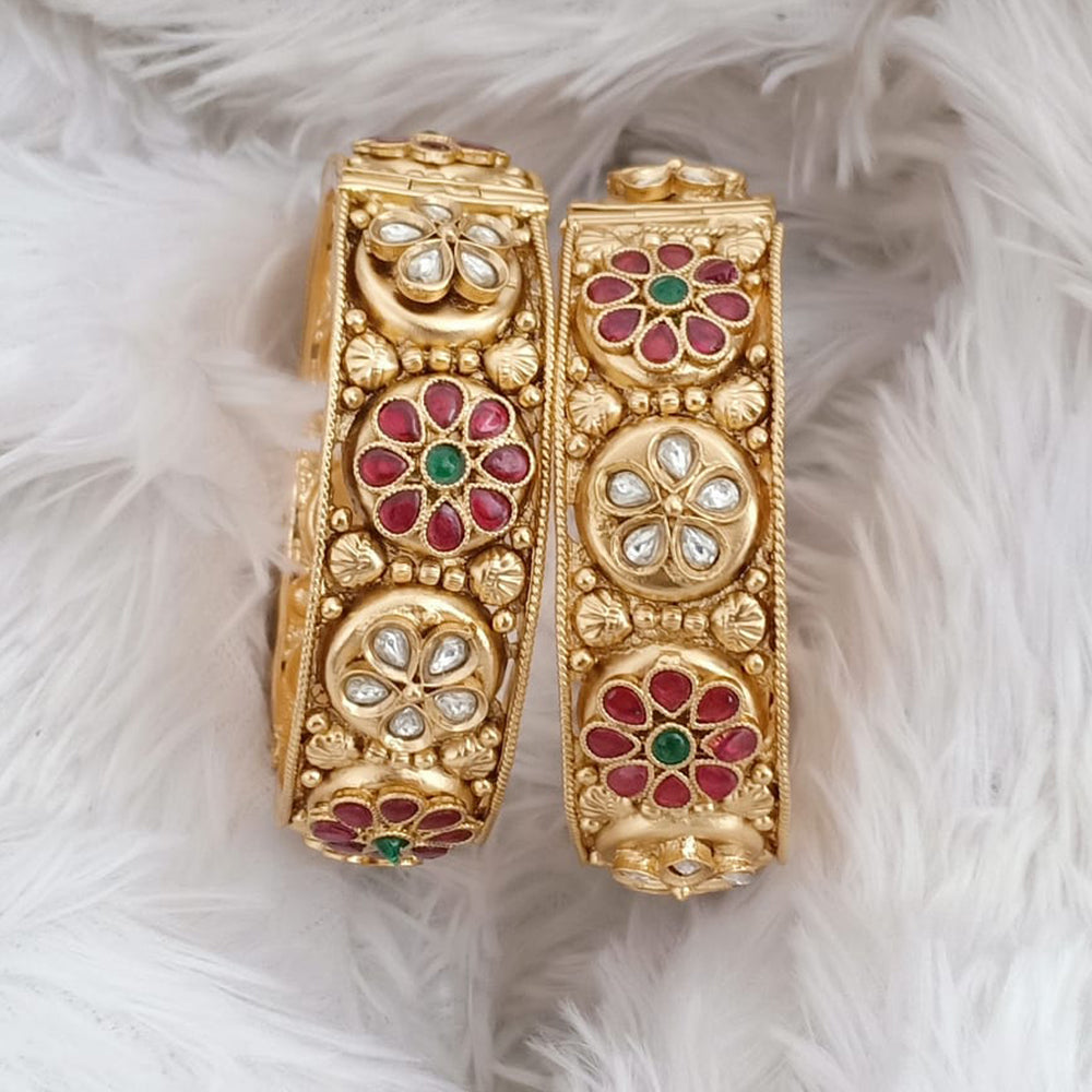 Rajwadi Collection Gold Plated Pota Stone Openable Bangles Set