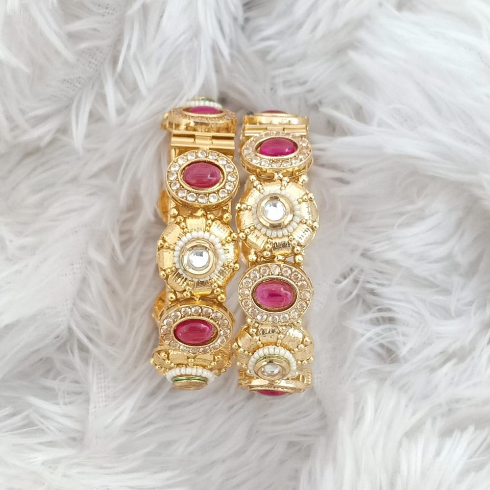 Rajwadi Collection Gold Plated Pota Stone Openable Bangles Set