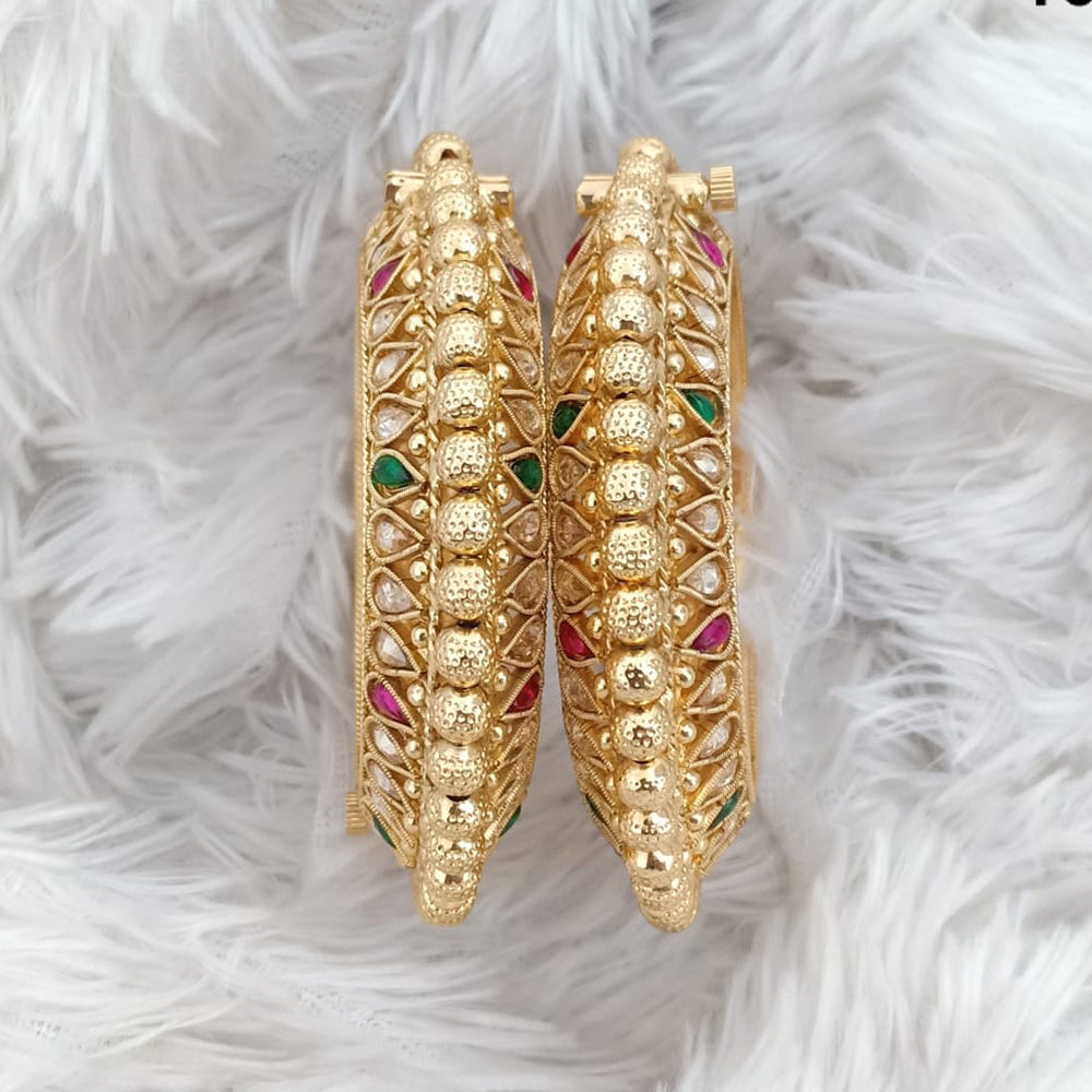 Rajwadi Collection Gold Plated Pota Stone Openable Bangles Set