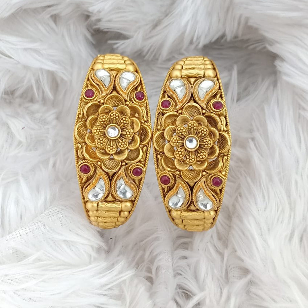Rajwadi Collection Gold Plated Pota Stone Openable Bangles Set