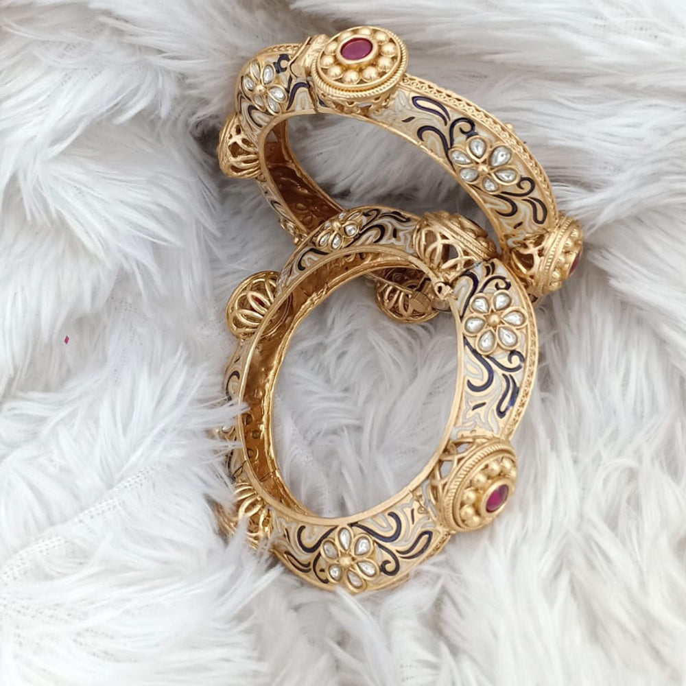 Rajwadi Collection Gold Plated Pota Stone Openable Bangles Set