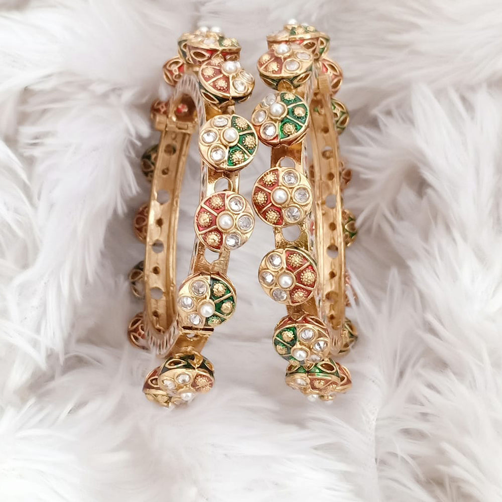 Rajwadi Collection Gold Plated Pota Stone Openable Bangles Set