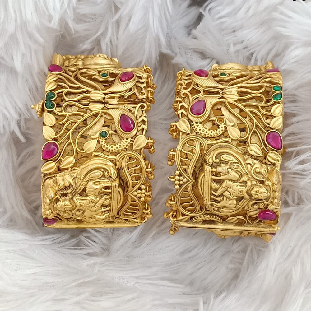 Rajwadi Collection Gold Plated Pota Stone Openable Bangles Set