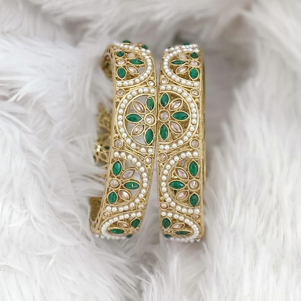 Rajwadi Collection Gold Plated Crystal Stone And Pearl Bangles Set