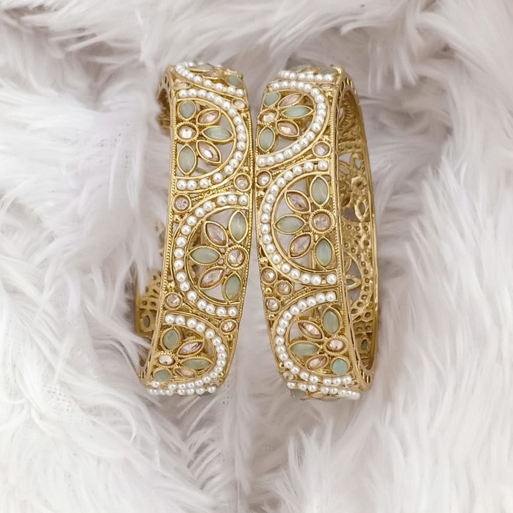 Rajwadi Collection Gold Plated Crystal Stone And Pearl Bangles Set