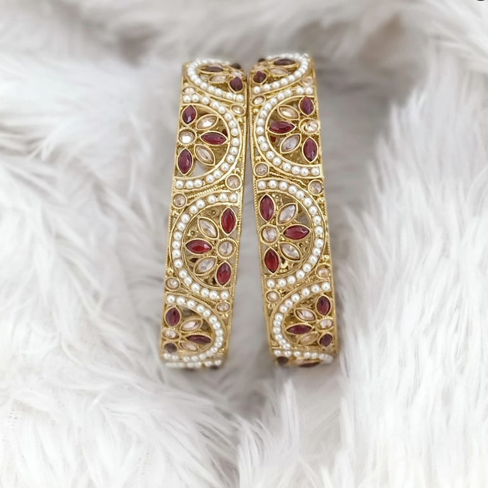 Rajwadi Collection Gold Plated Crystal Stone And Pearl Bangles Set