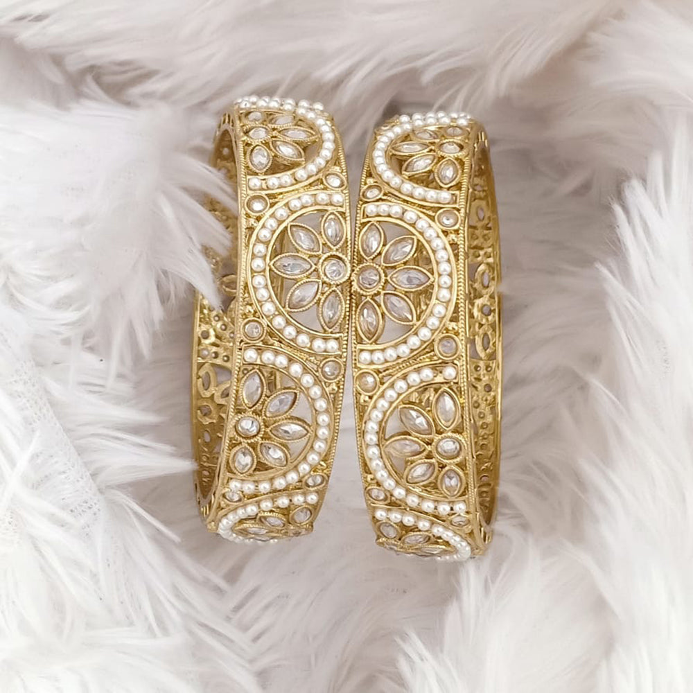 Rajwadi Collection Gold Plated Crystal Stone And Pearl Bangles Set