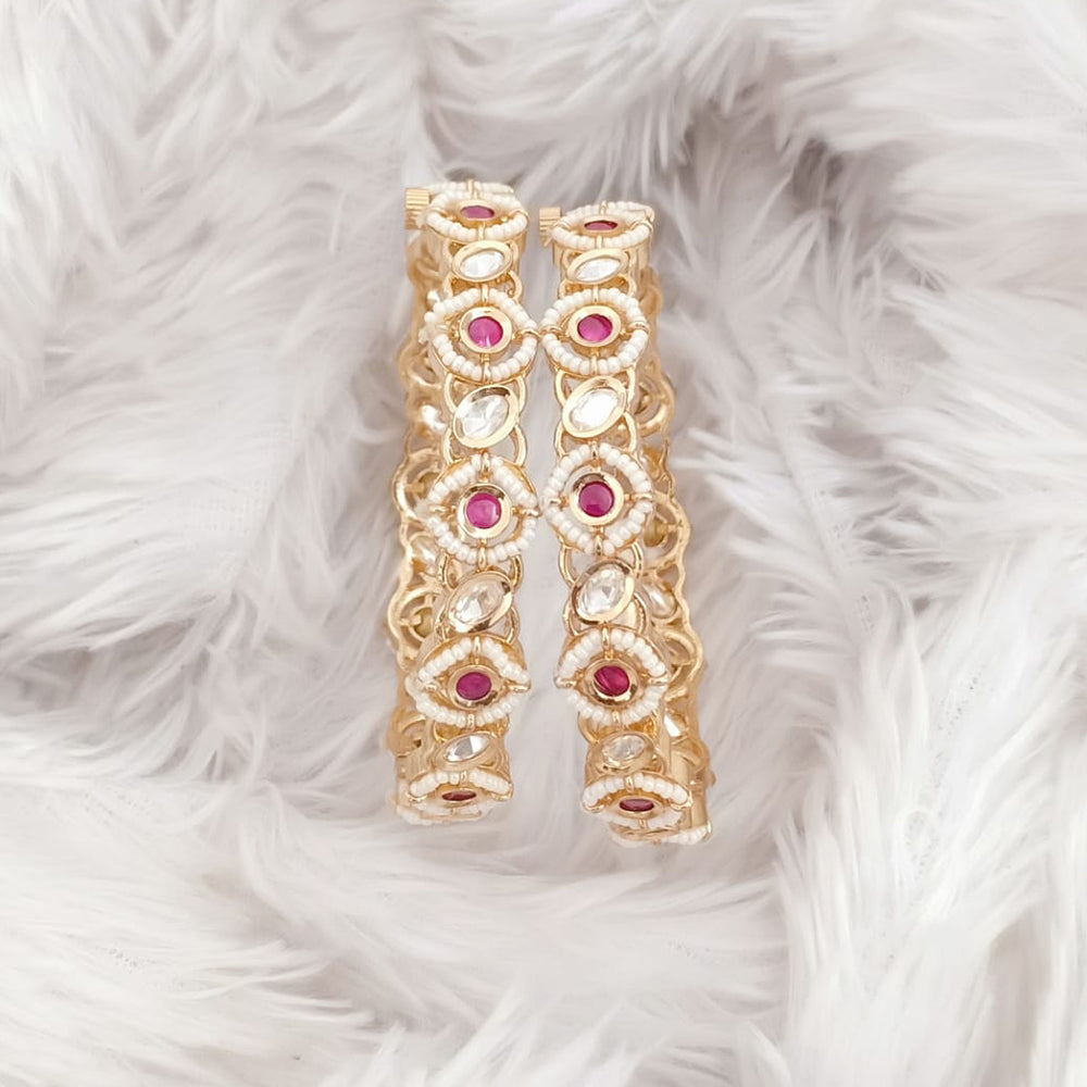 Rajwadi Collection Gold Plated Crystal Stone And Pearl Bangles Set