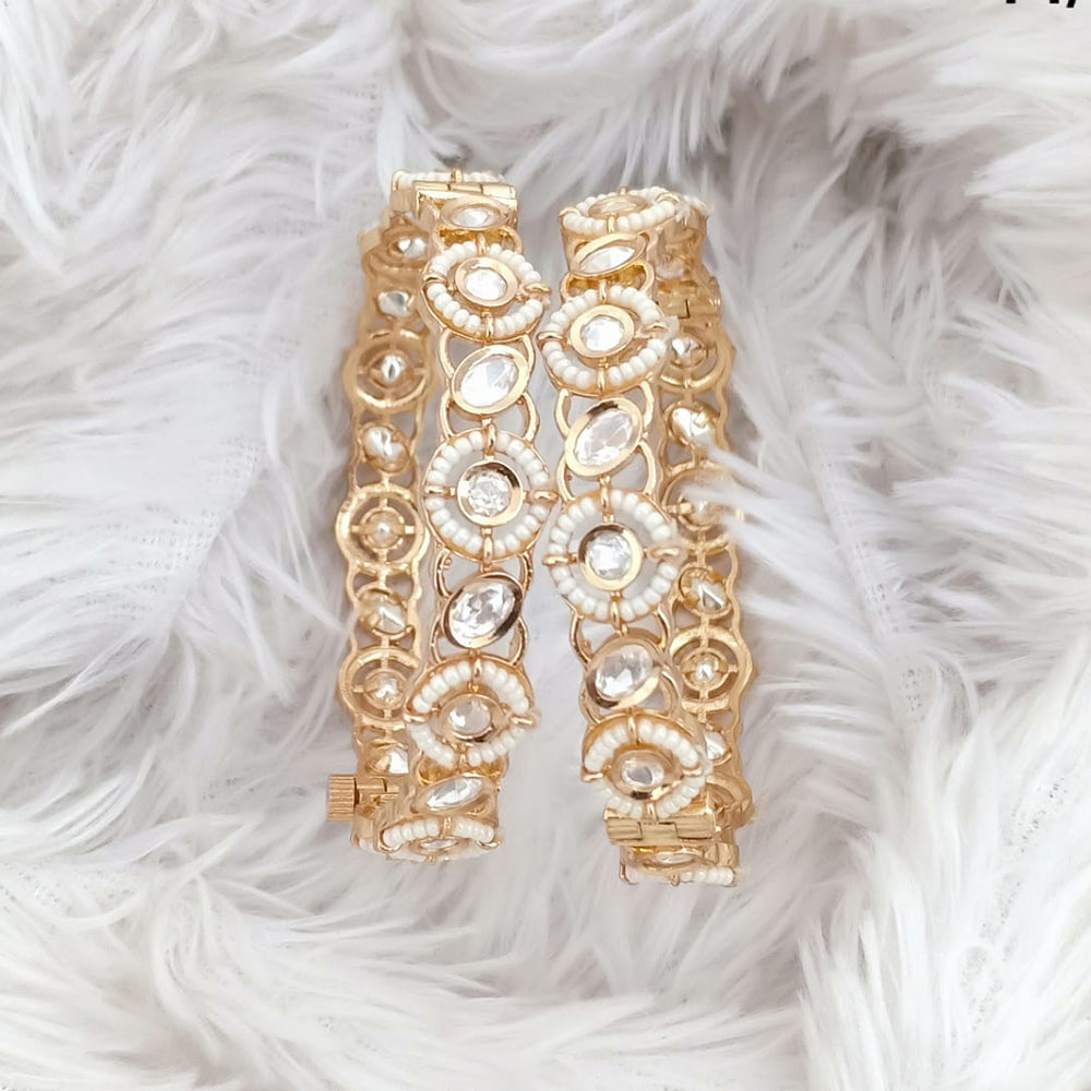 Rajwadi Collection Gold Plated Crystal Stone And Pearl Bangles Set