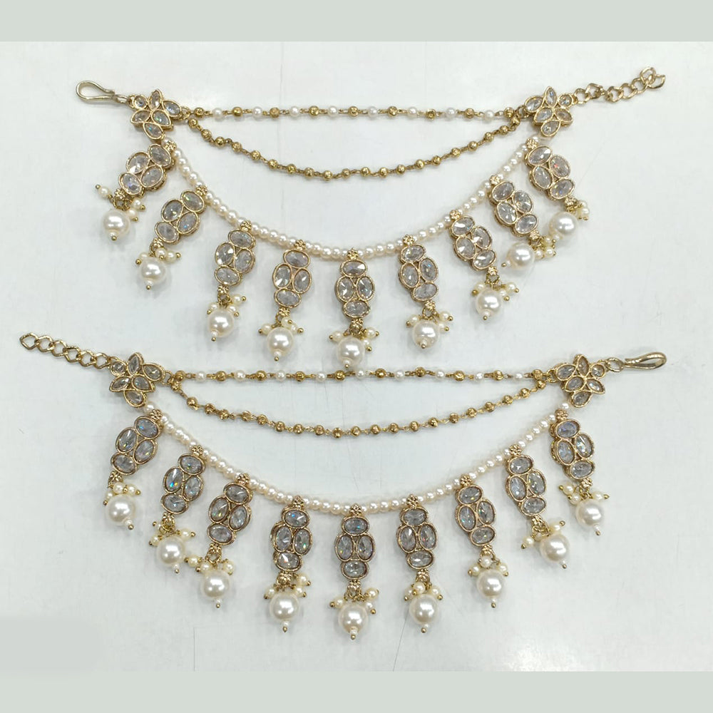 Rajwadi Collection Royal Silver Plated Crytsal And Pearl Kanchain for Weddings & Festivals
