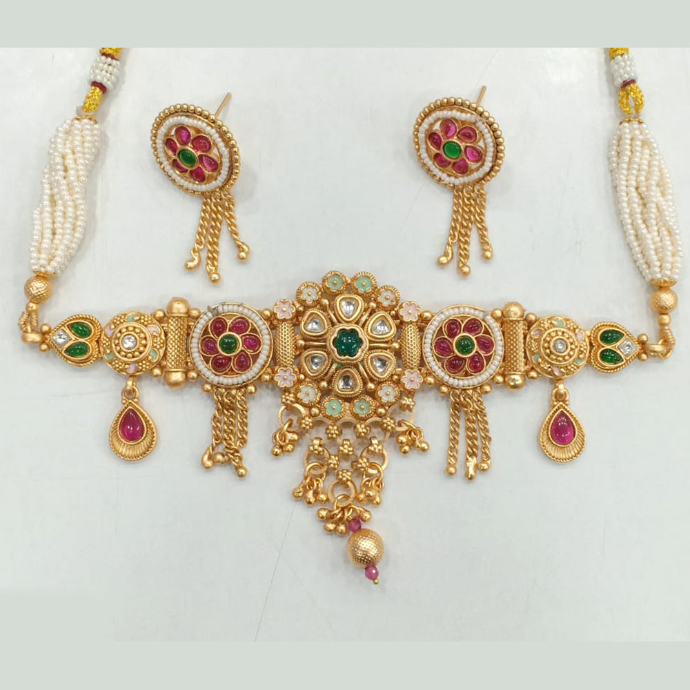 Rajwadi Collection Designer Pota and Pearl Traditional Choker Necklace Set