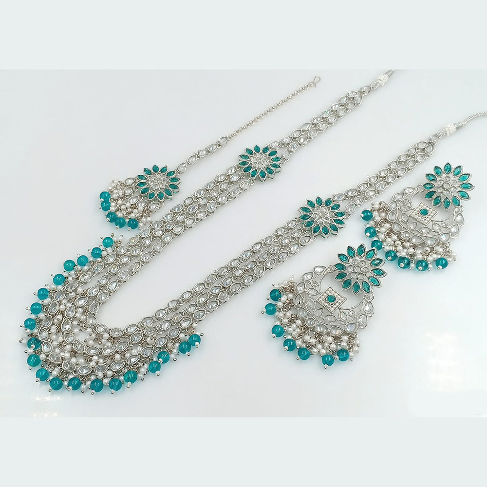 Rajwadi Collection Wedding Silver Plated with Crystals and Beads Long Necklace Set