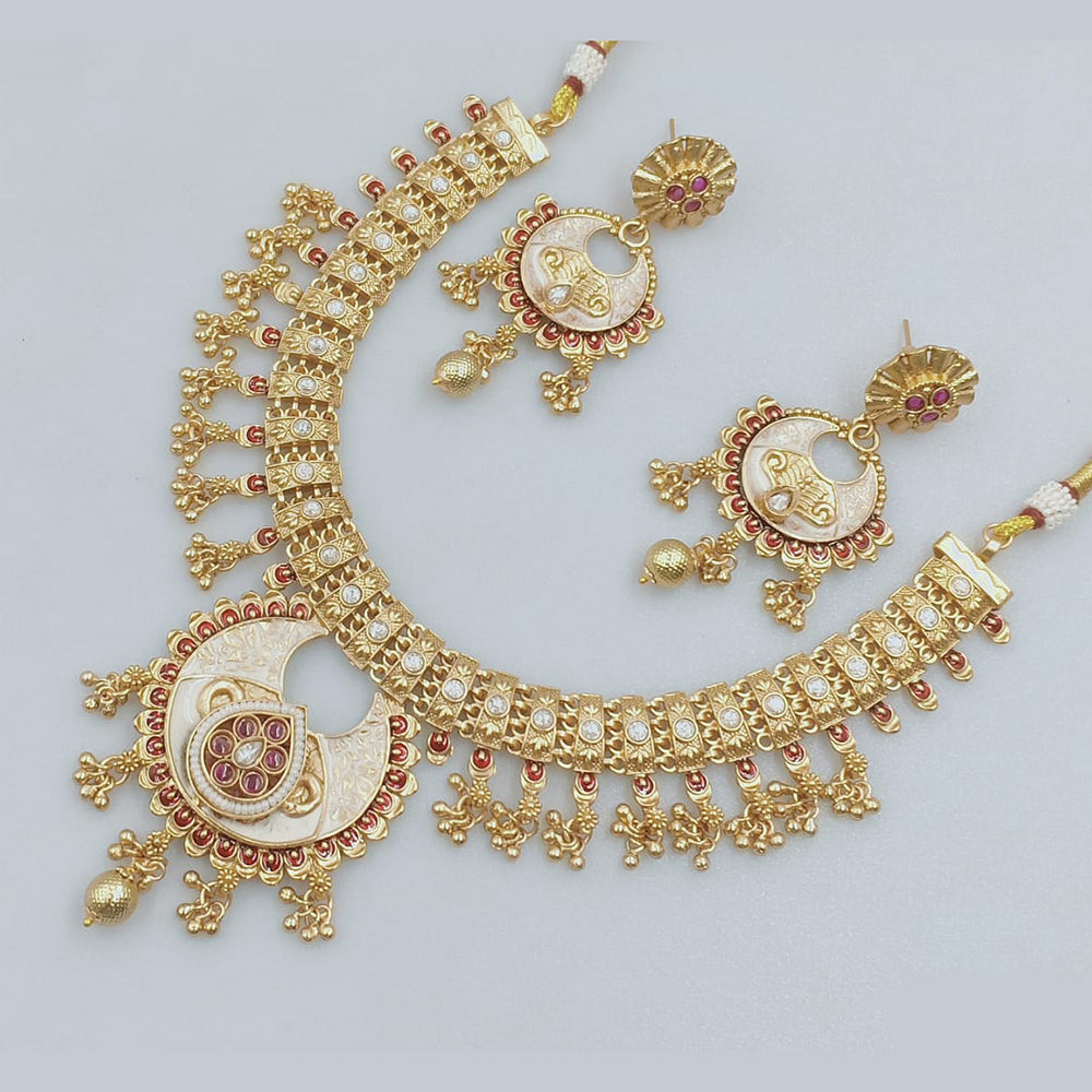 Rajwadi Collection Gold Plated Pota Stone Necklace Set for Women