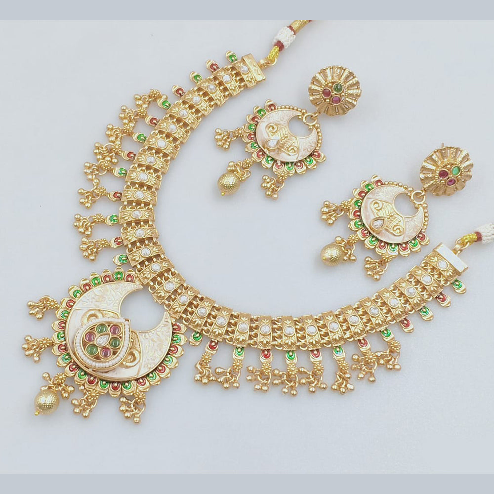 Rajwadi Collection Gold Plated Pota Stone Necklace Set for Women