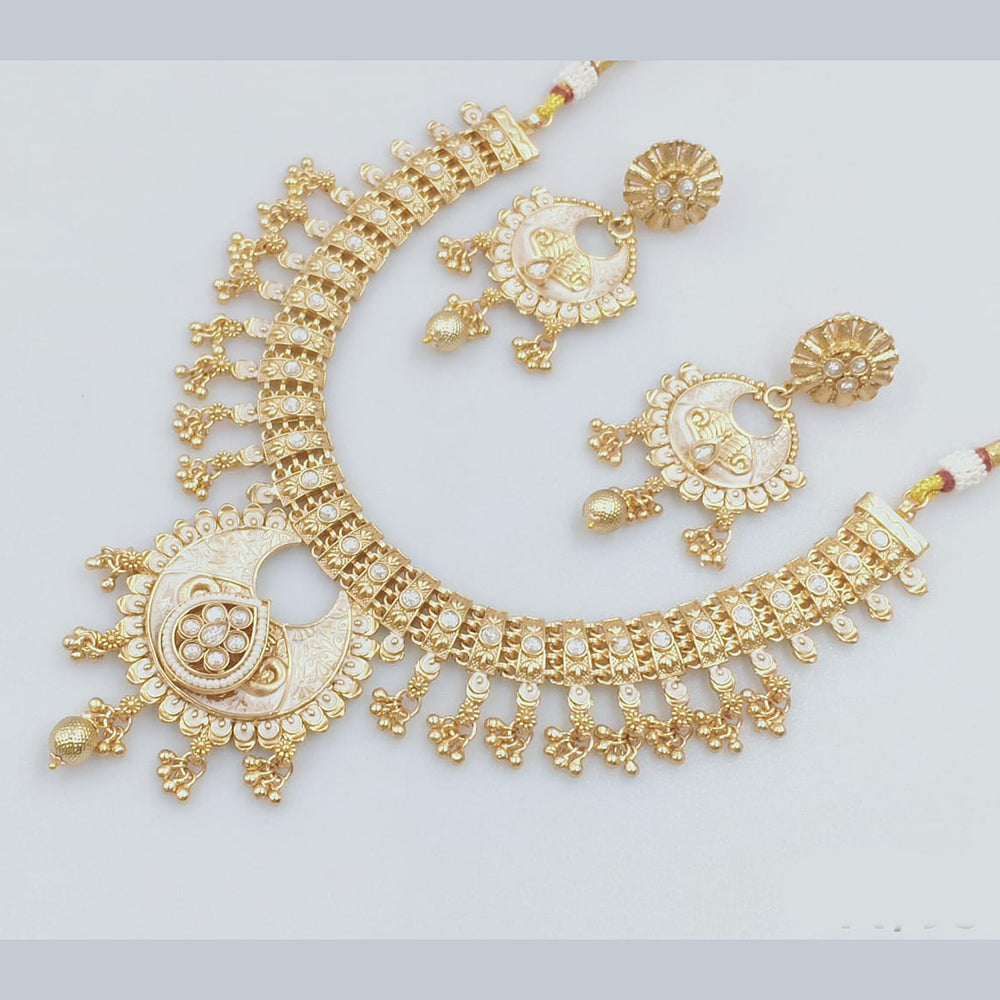 Rajwadi Collection Gold Plated Pota Stone Necklace Set for Women
