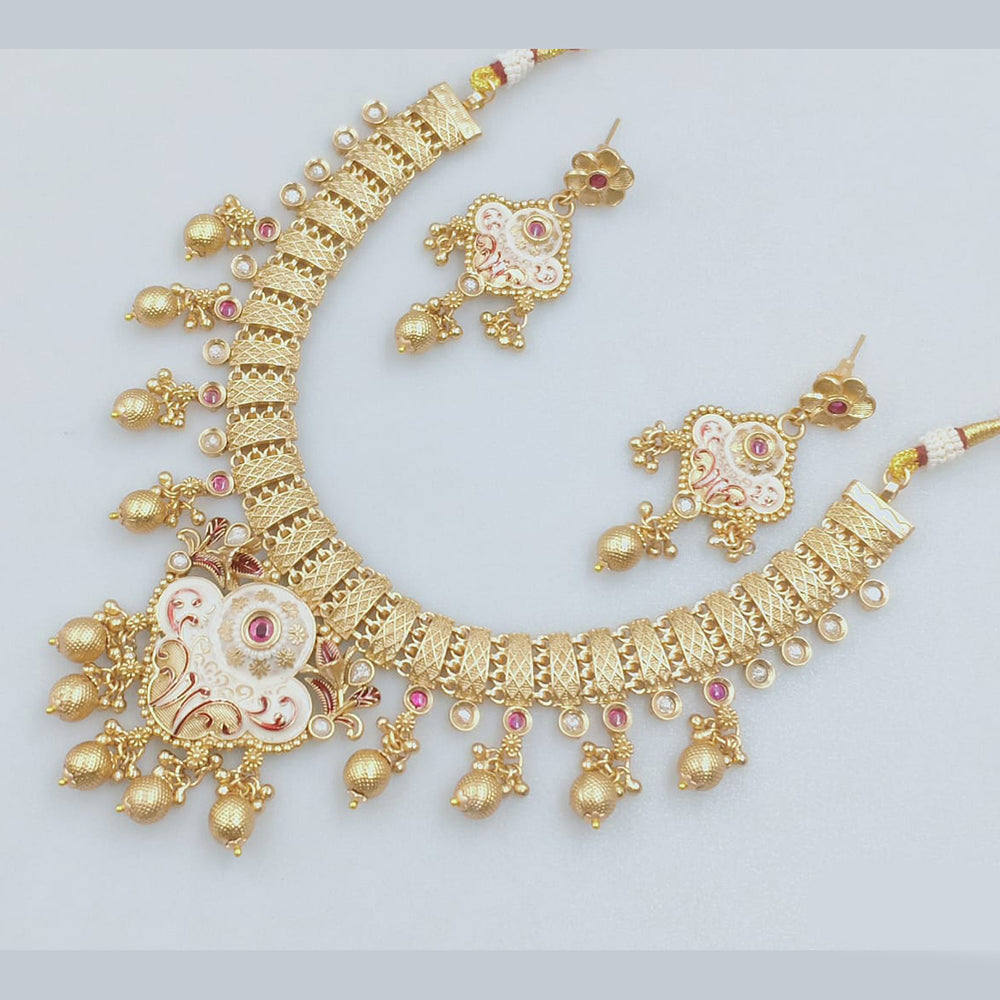 Rajwadi Collection Gold Plated Pota Stone Necklace Set for Women