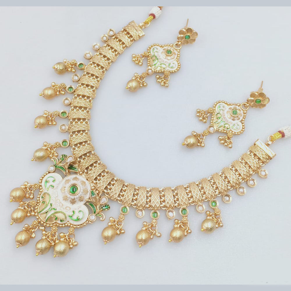 Rajwadi Collection Gold Plated Pota Stone Necklace Set for Women