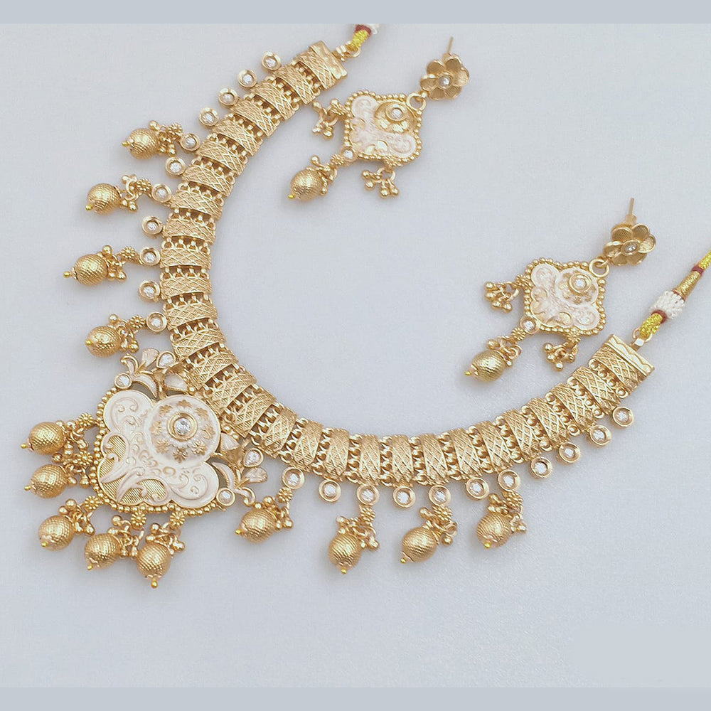Rajwadi Collection Gold Plated Pota Stone Necklace Set for Women