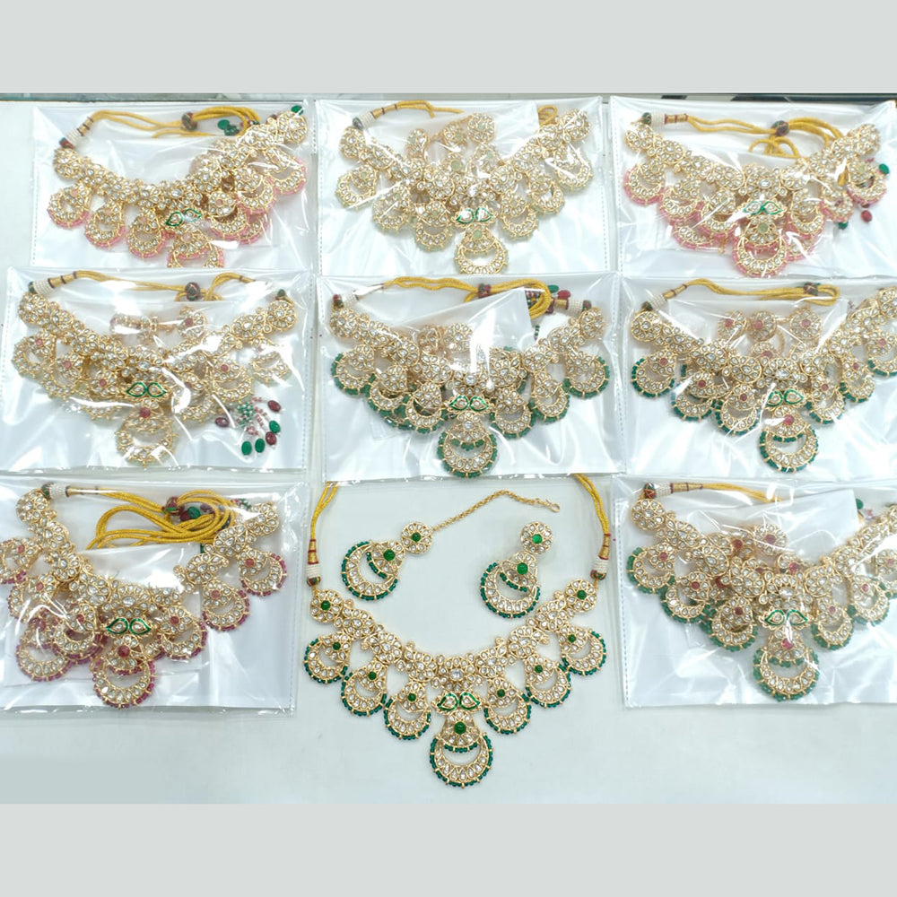 Rajwadi Collection Designer Gold Plated Classic Kundan Stone Necklace Set
