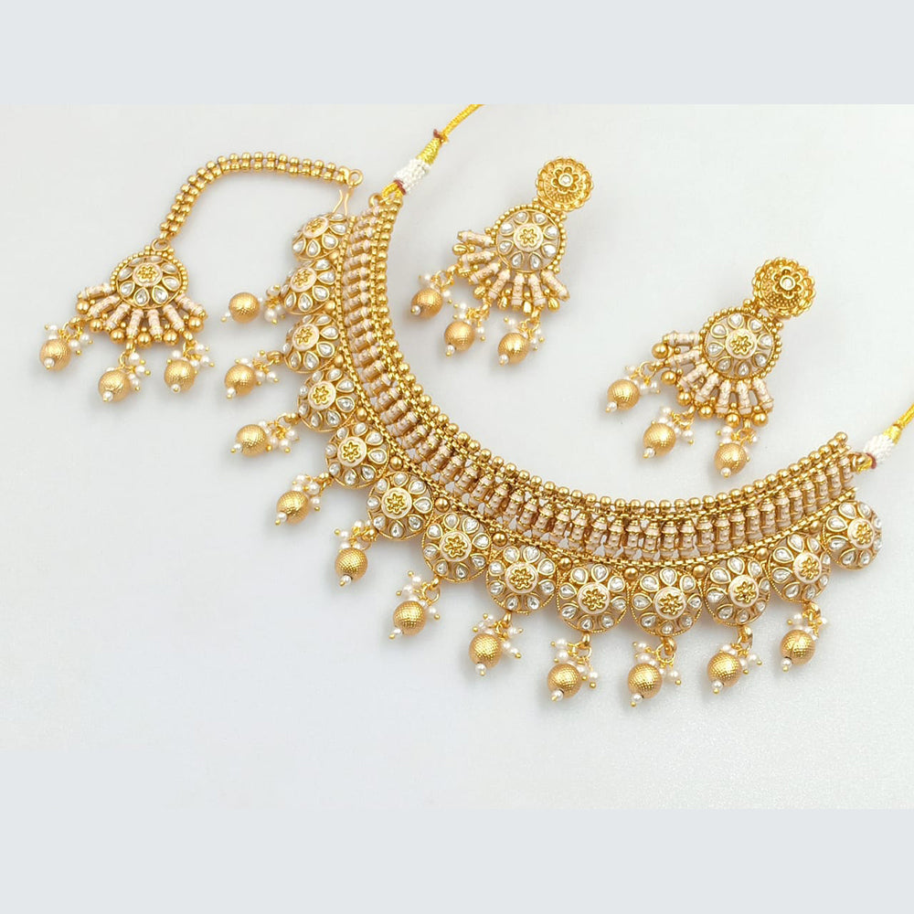 Rajwadi Collection Gold PlatedTraditional Kundan Stone & Pearl Choker Necklace Set