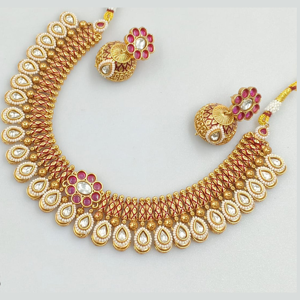Rajwadi Collection Gold PlatedTraditional Kundan Stone Necklace Set