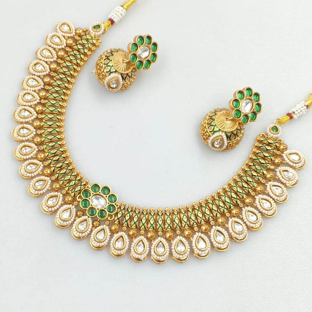 Rajwadi Collection Gold PlatedTraditional Kundan Stone Necklace Set