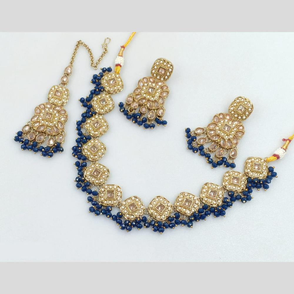 Rajwadi Collection Gold Plated Crystal Stone And Pearl Necklace Set
