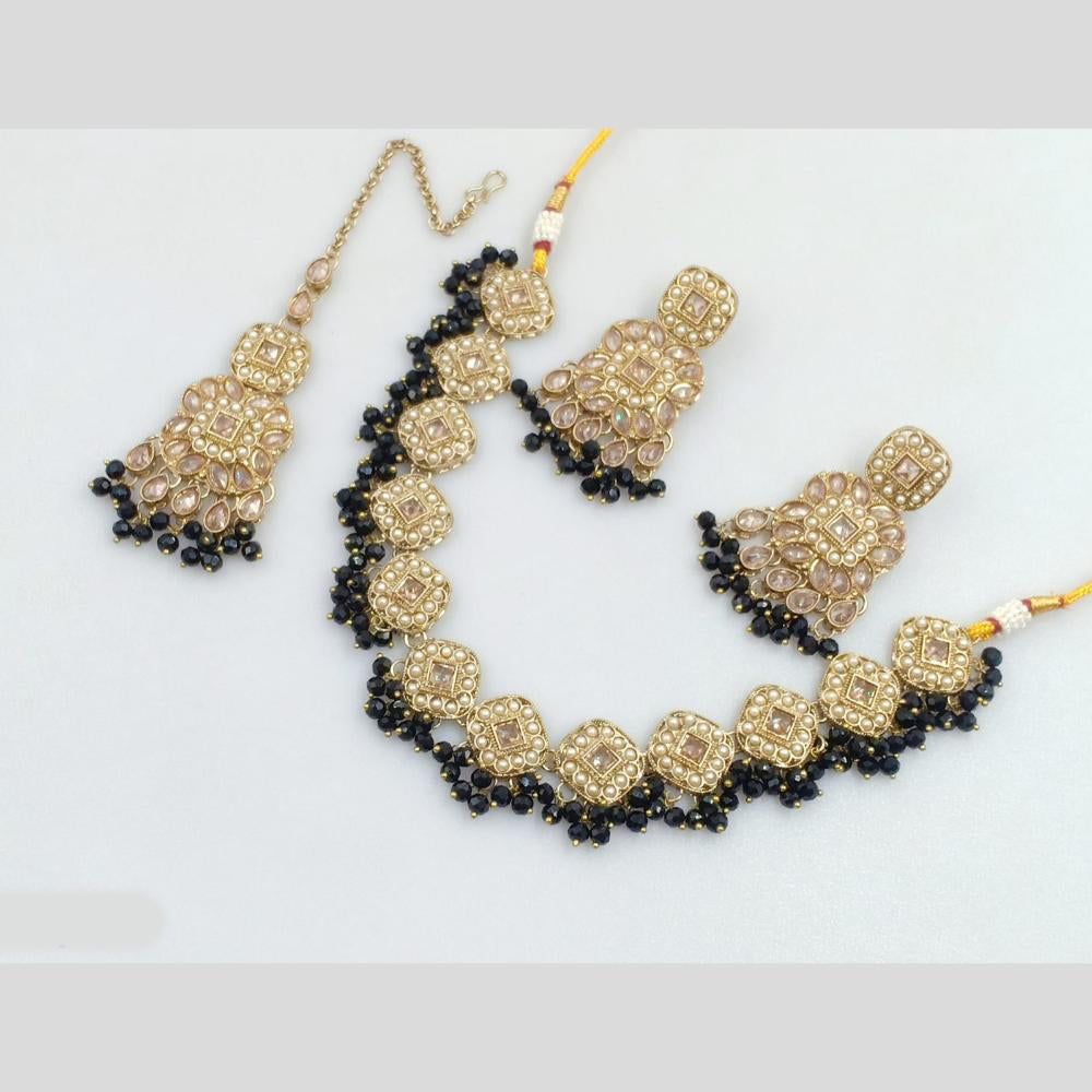Rajwadi Collection Gold Plated Crystal Stone And Pearl Necklace Set