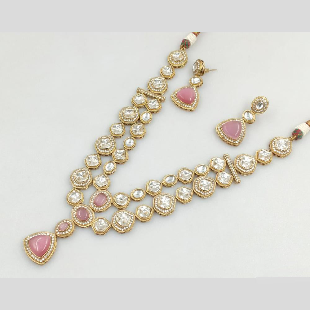 Rajwadi Collection Gold Plated Pota Stone Necklace Set for Women