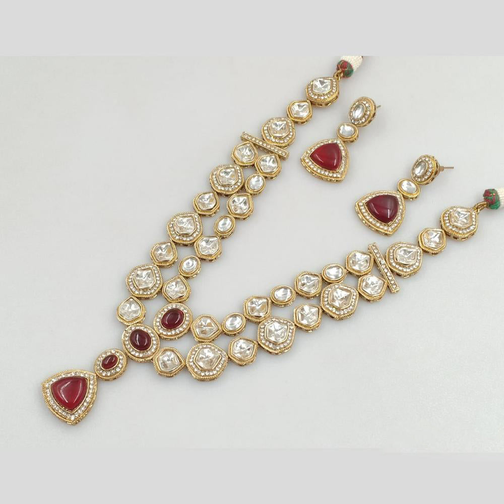 Rajwadi Collection Gold Plated Pota Stone Necklace Set for Women