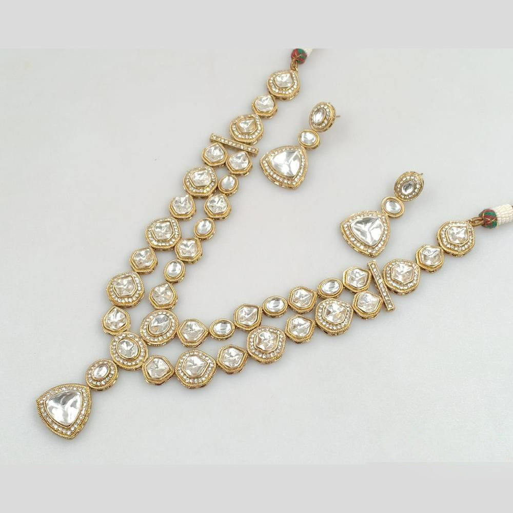 Rajwadi Collection Gold Plated Pota Stone Necklace Set for Women