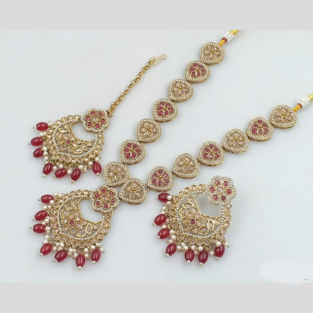 Rajwadi Collection Gold Plated Crystal Stone And Beads Necklace Set