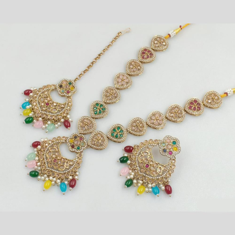 Rajwadi Collection Gold Plated Crystal Stone And Beads Necklace Set