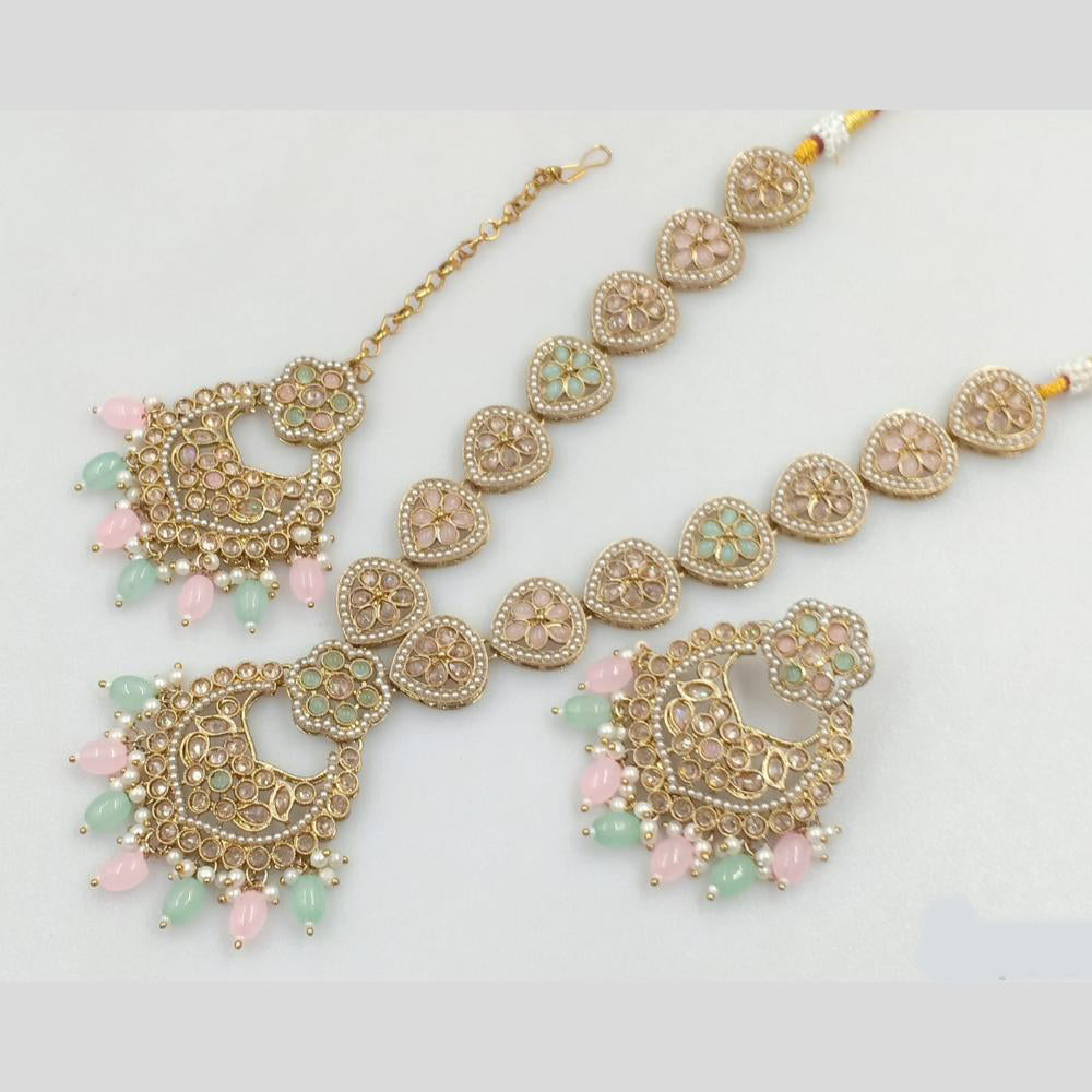 Rajwadi Collection Gold Plated Crystal Stone And Beads Necklace Set