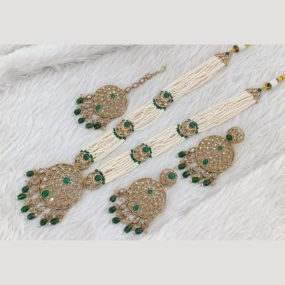 Rajwadi Collection Gold Plated Crystal Stone Pearl And Beads Long Necklace Set