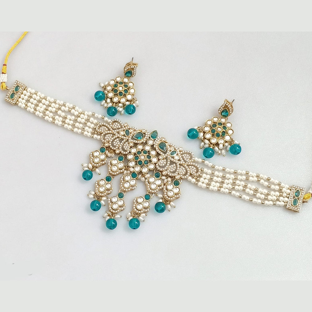Rajwadi Collection Gold-Plated Embellished with Crystal Stones & Beads Choker Necklace Set